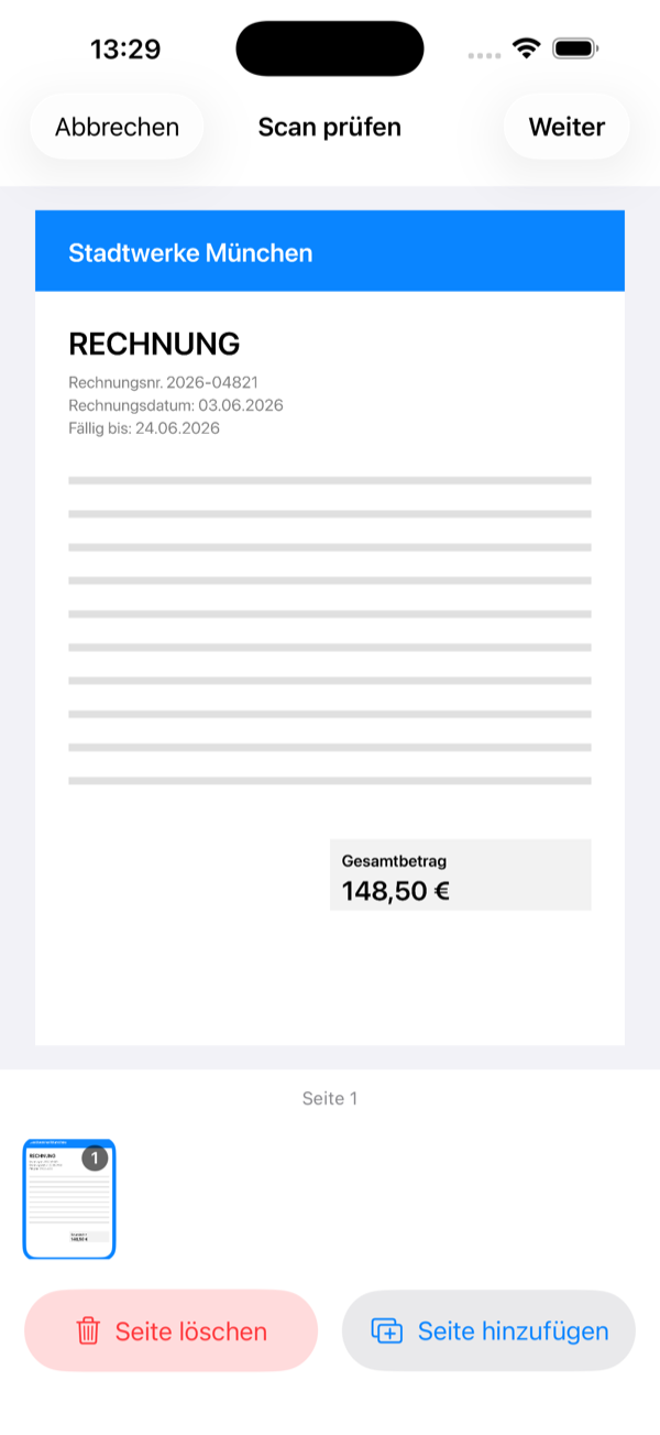 Gescanntes Dokument prüfen